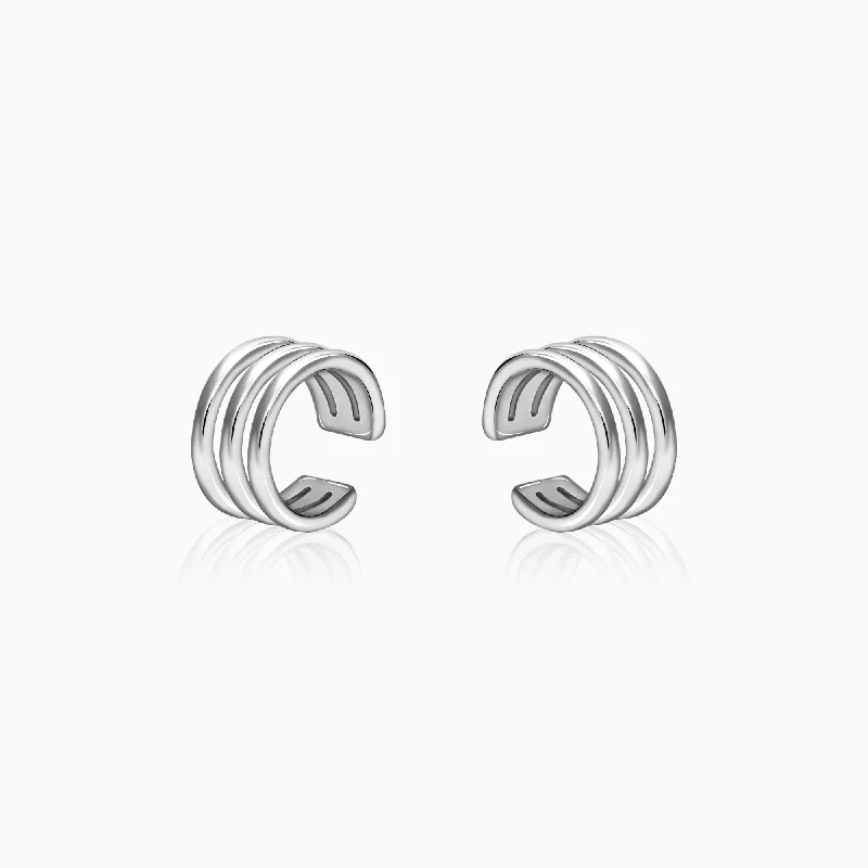 Silver Triple Clip On Hoop Earrings