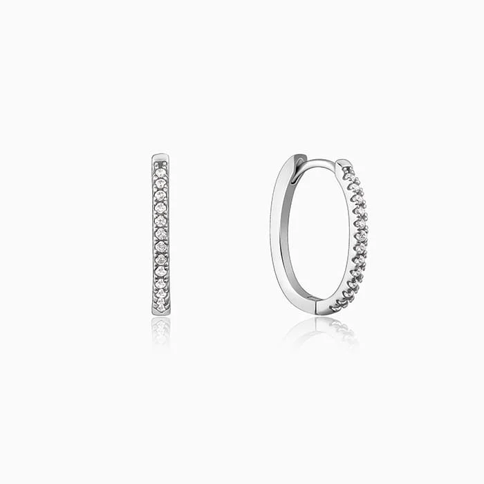 Silver Zircon Twinkling Hoop Earrings