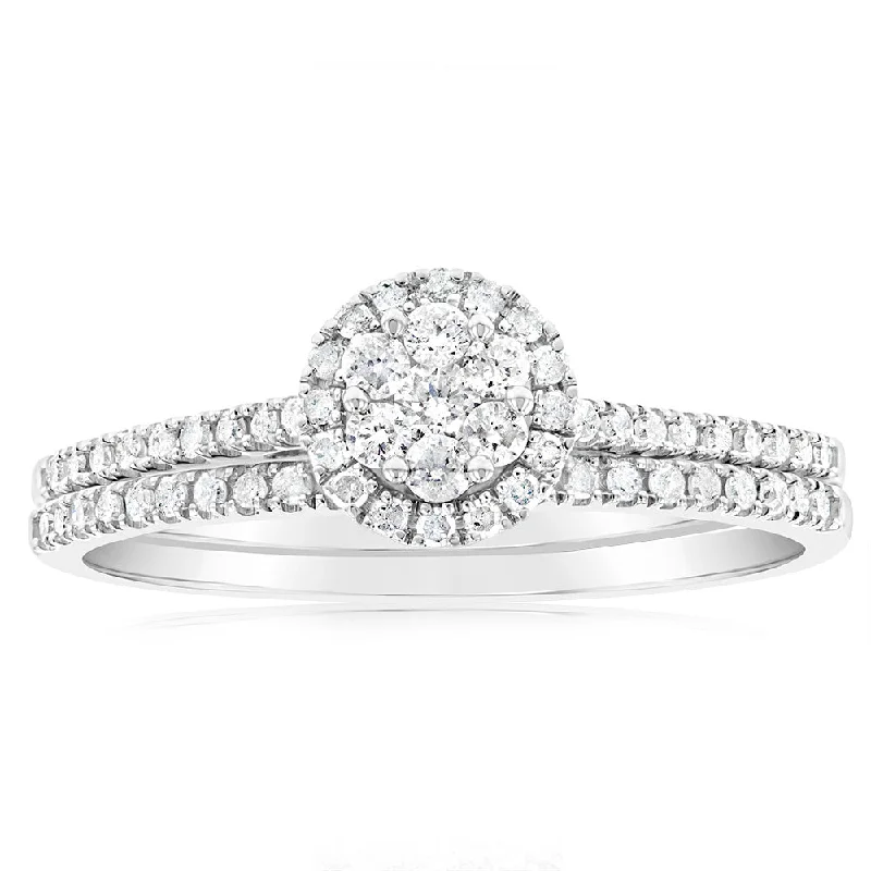 minimalist stacking rings set Silver1/2 Carat Diamond 2 Ring Bridal Set