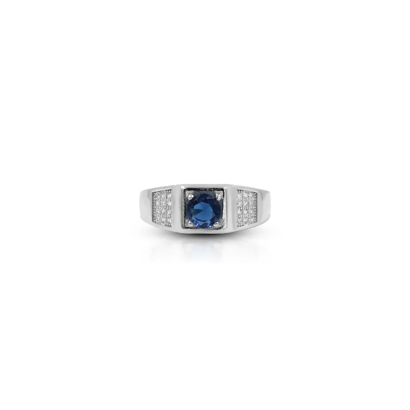 sterling silver herringbone chain Small Round Blue Gemstone Silver Ring