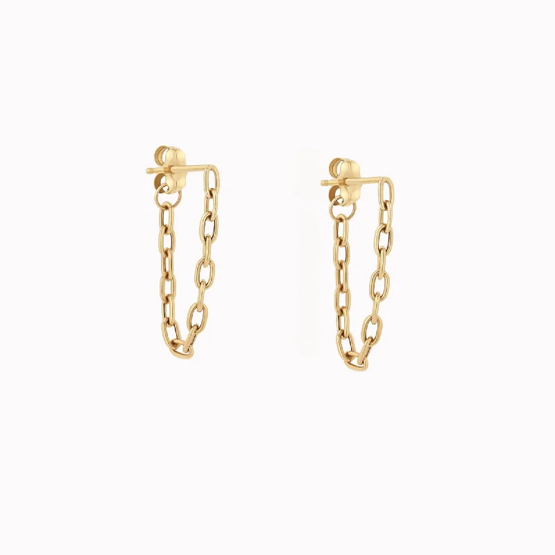 Small Square Oval Link Chain Front-To-Back Earrings