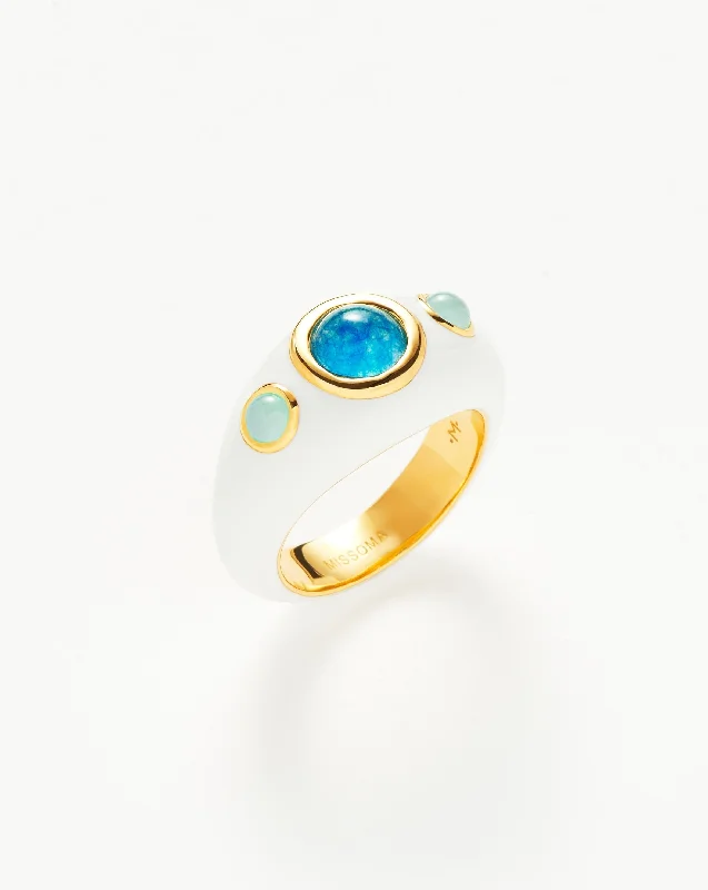 Squiggle Gemstone Enamel Statement Ring | 18ct Gold Plated/Aqua Chalcedony & Blue Quartz