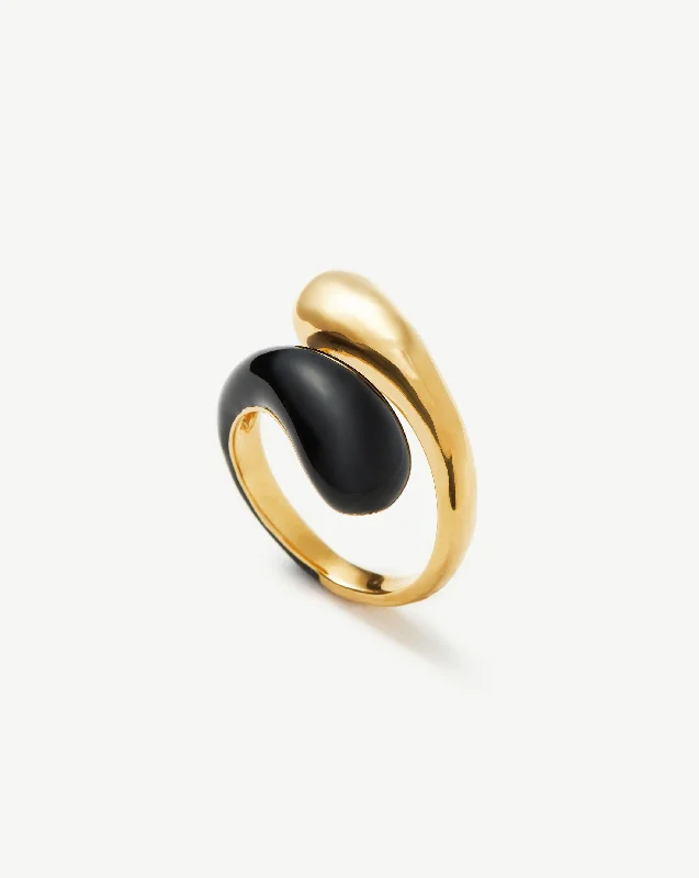 Squiggle Two Tone Enamel Crossover Ring | 18ct Gold Vermeil/Black