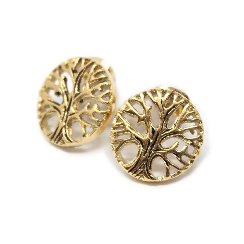 Stainless Steel Tree of Life Earrings Gold Plated