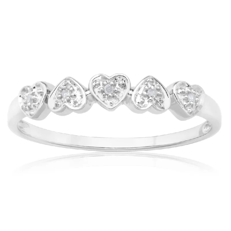 personalized couple rings Sterling Silver 0.02 Carat Five Hearts Diamond Ring with 5 Brilliant Cut Diamonds