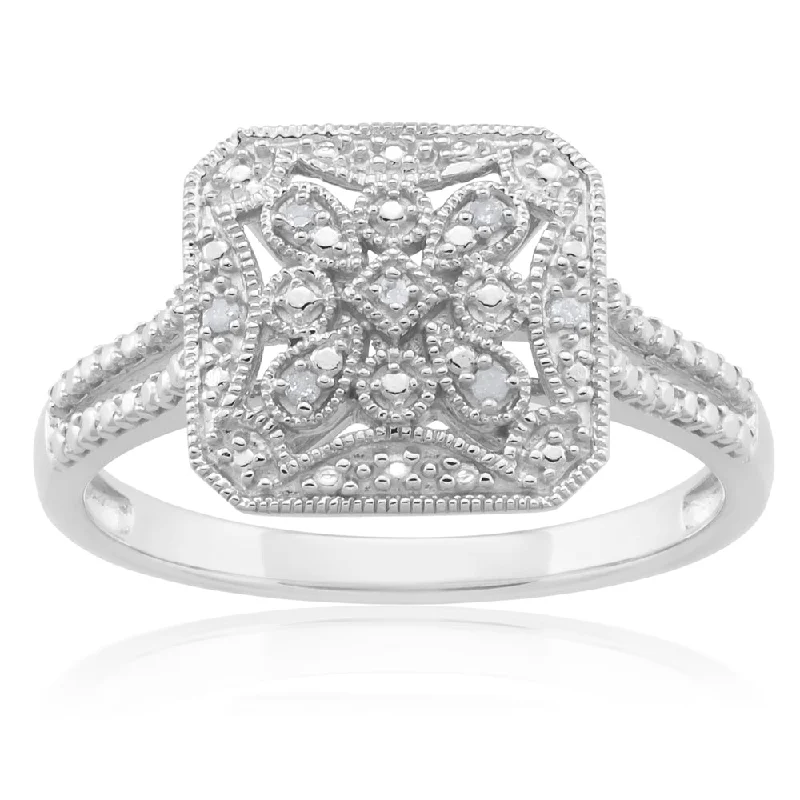 custom initial pendant necklace Sterling Silver 0.03 Carat Diamond Ring with 6 Brilliant Cut Diamonds