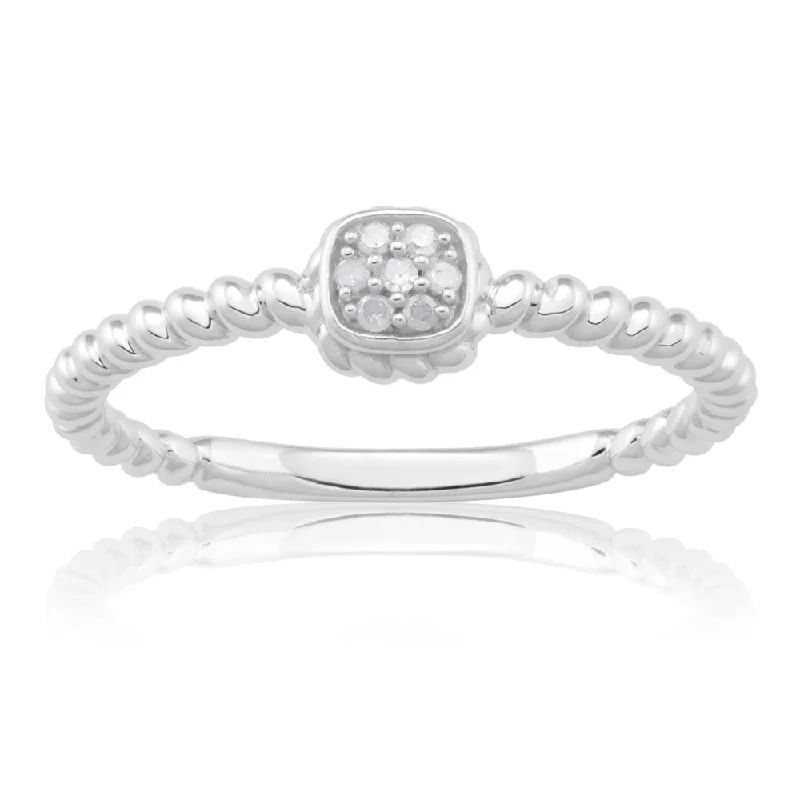 emerald cut diamond wedding ring Sterling Silver 0.03 Carat Diamond Ring with 7 Brilliant Cut Diamonds