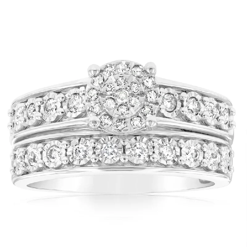 unique emerald green ring Sterling Silver 1/2 Carat Diamond 2-Ring Bridal Set