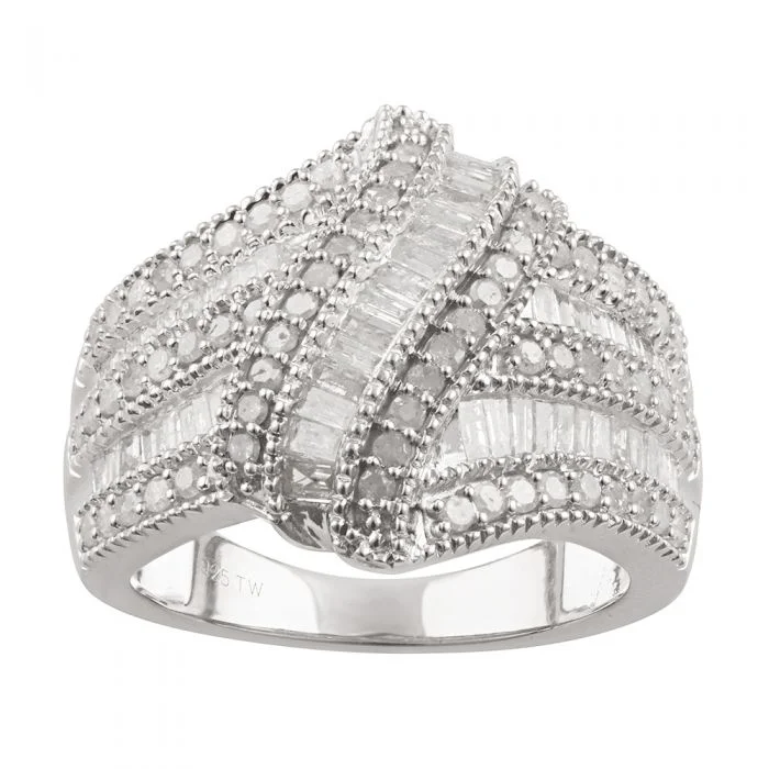 aquamarine and diamond wedding ring Sterling Silver 1.2 Carat Diamond Wave Ring
