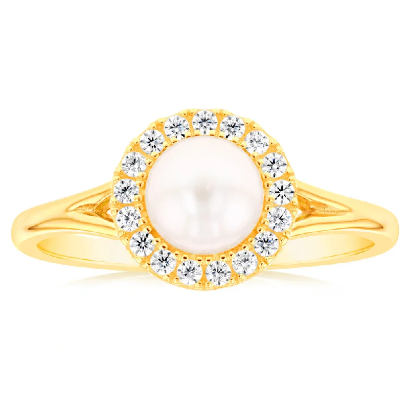 oval blue sapphire ring Sterling Silver 14ct Gold Plated Fresh Water Pearl And Zirconia Ring