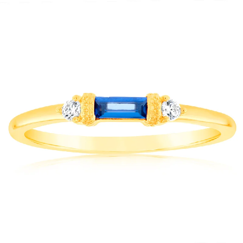 dainty gemstone drop earrings Sterling Silver 14ct Gold Plated Nano Sapphire Blue And White Cubic Zirconia Ring