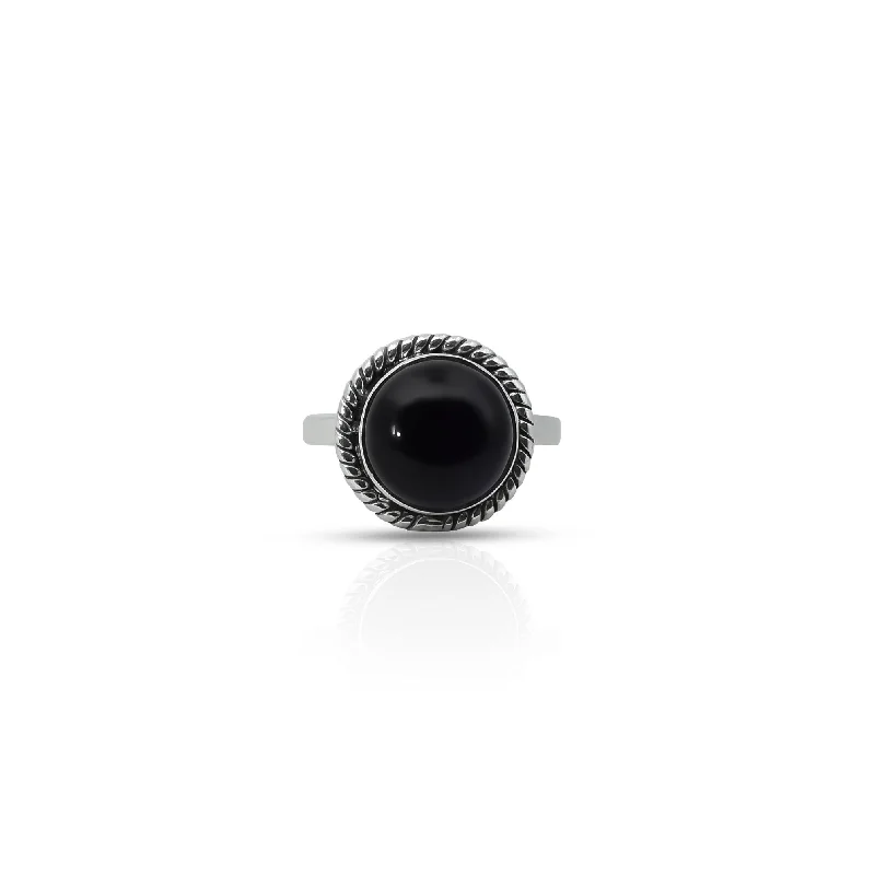natural jade ring Sterling Silver black Gem Stone Round Design Ring for Girls