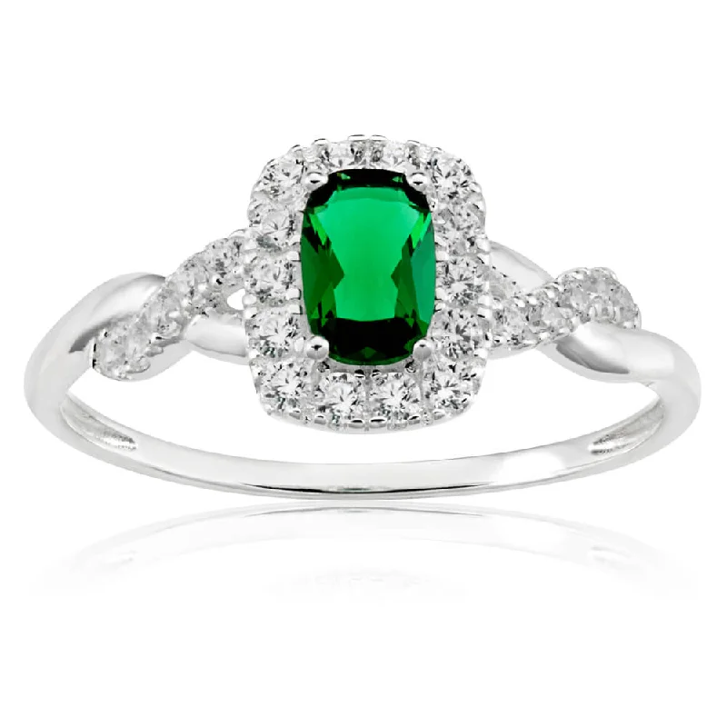 personalized engraved locket Sterling Silver Created Emerald and Zirconia Ring