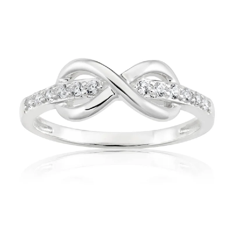 unique gemstone cocktail ring Sterling Silver Cubic Zirconia Channel Set Infinity Ring