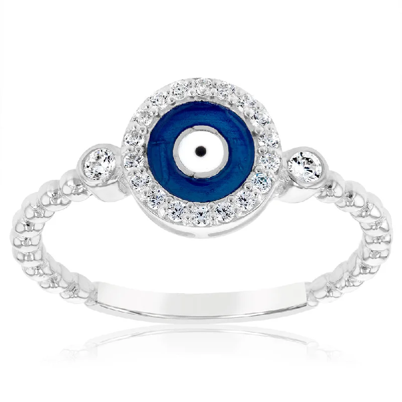 men’s woven leather bracelet Sterling Silver Cubic Zirconia Evil Eye Fancy Ring