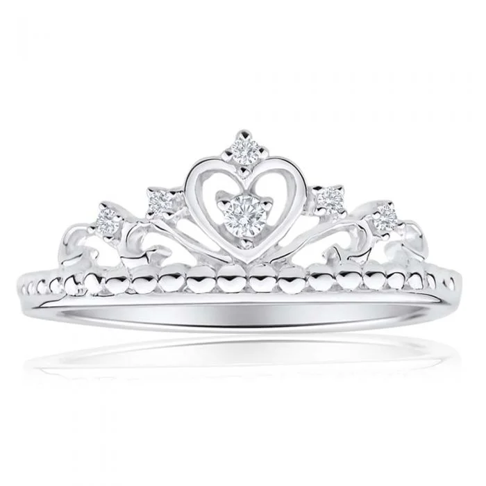 black diamond stud earrings Sterling Silver Cubic Zirconia Heart Crown Ring  *Resize 1-2 Sizes*