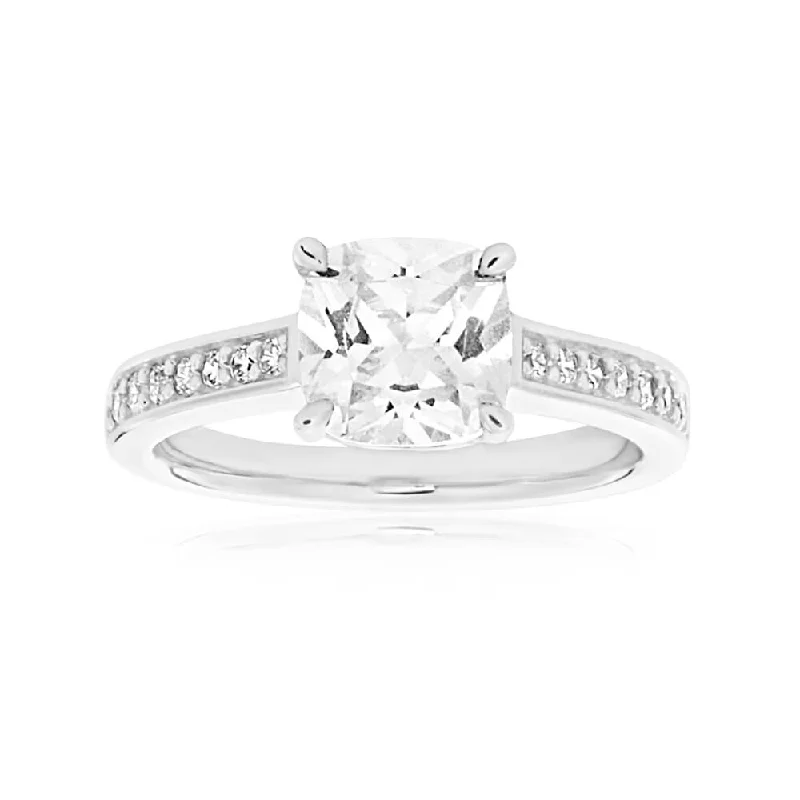 simple crystal earrings Sterling Silver Cubic Zirconia Princess Cut Channel Ring
