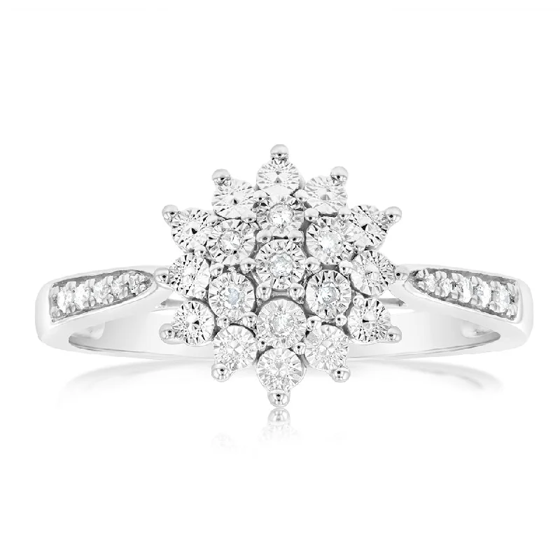 minimalist rose gold stacking rings Sterling Silver Diamond Cluster Ring
