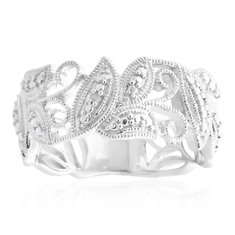 modern geometric gold ring Sterling Silver Filigree Ring with 1 Brilliant Cut Diamond