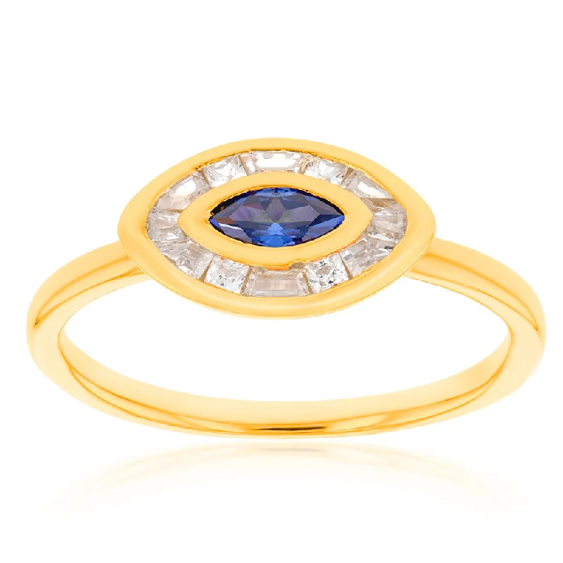 cute cat charm bracelet Sterling Silver Gold Plated Cubic Zirconia Evil Eye Ring