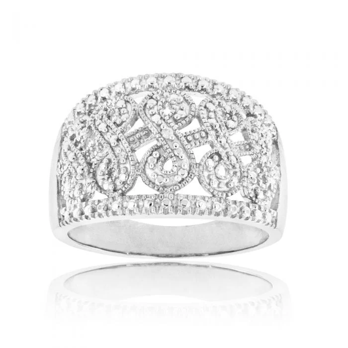 antique silver charm bracelet Sterling Silver Infinity Diamond Ring with 1 Brilliant Cut Diamond