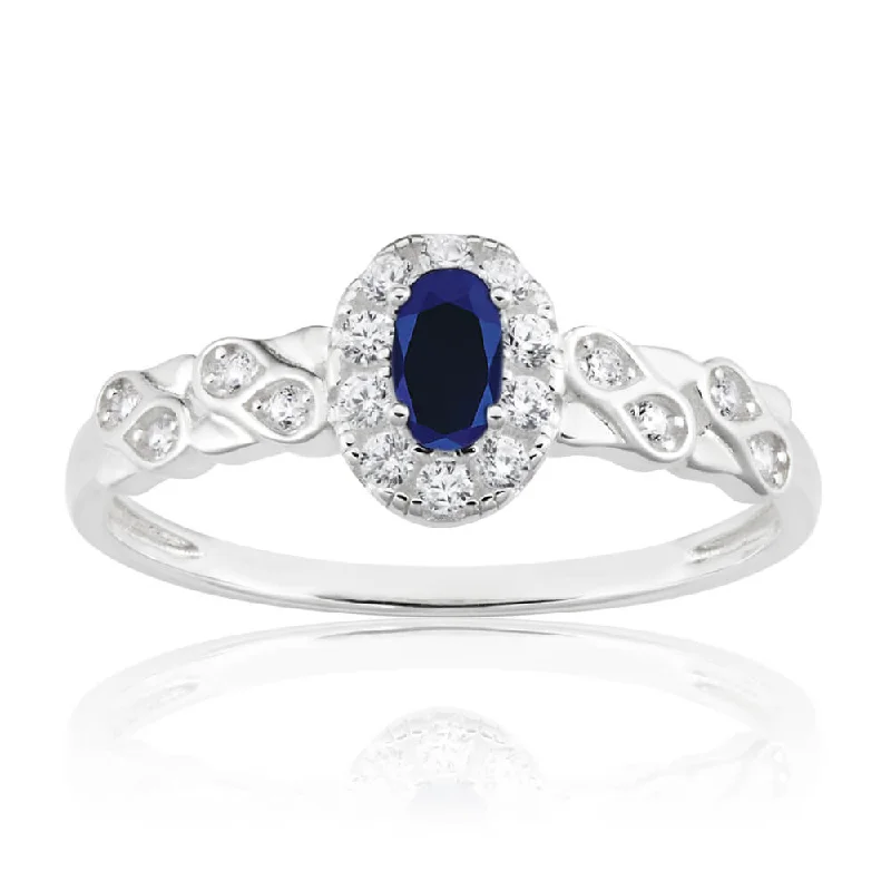 ethical lab-grown diamond ring Sterling Silver Oval Cut Created Sapphire and Cubic Zirconia Ring