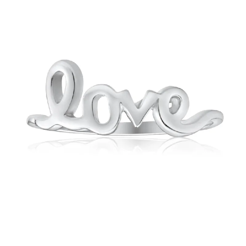 vintage platinum wedding band Sterling Silver Plain Cursive Love Ring