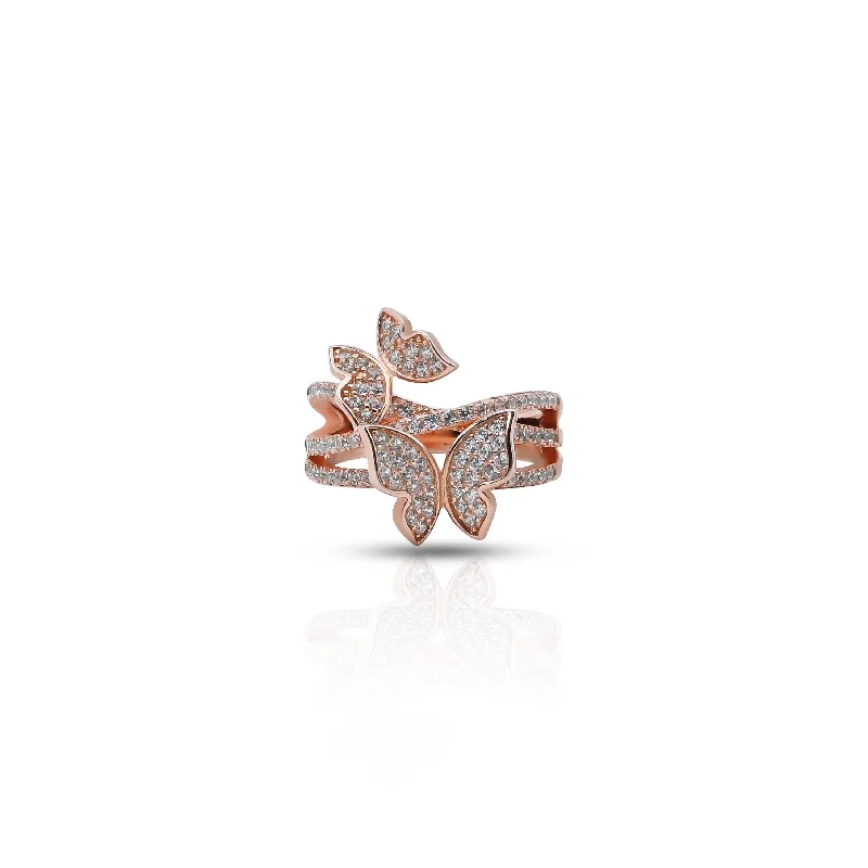 vintage flower brooch pin Sterling Silver Premium Dual Butterfly Ring for Girls