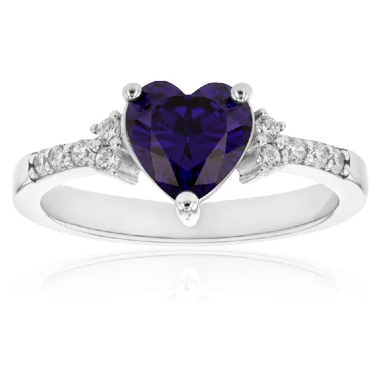 natural garnet gemstone ring Sterling Silver Purple and White Zirconia Heart Ring