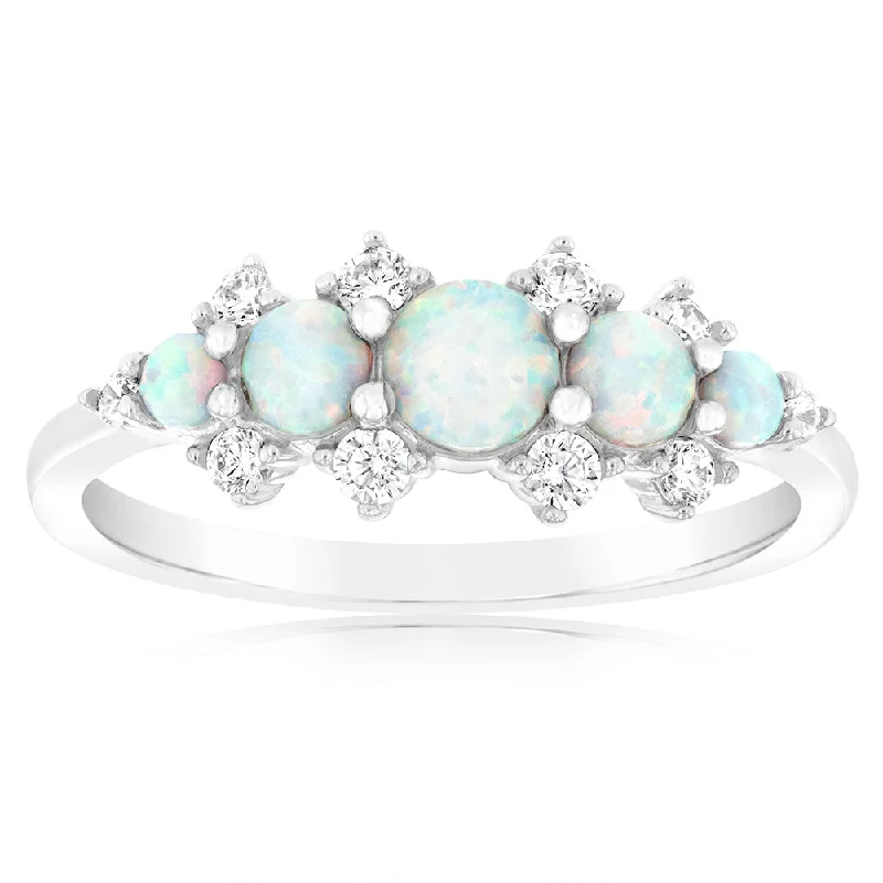 handcrafted sterling silver necklace Sterling Silver Rhodium Plated Created White Opal Ring