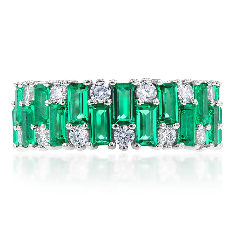 delicate chain necklace gold Sterling Silver Rhodium Plated Emerald-Green Cubic Zirconia Broad Band Ring