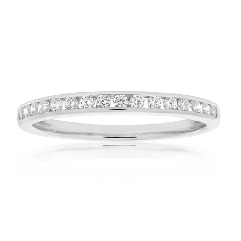 minimalist gold bracelet thin Sterling Silver Rhodium Plated Zirconia Channel Ring