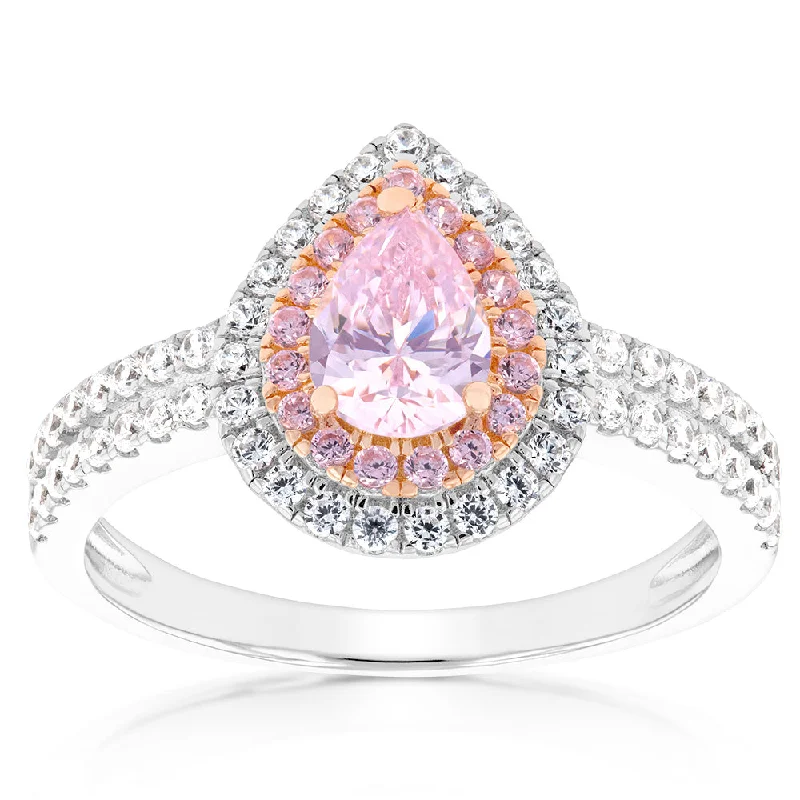 gothic skull ring for men Sterling Silver Rhodium & Rose Gold Plated White & Pink CZ Pear Ring