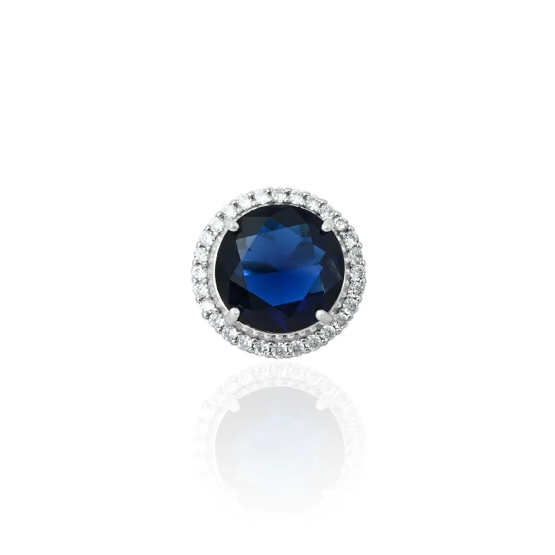 silver lotus flower earrings Sterling Silver Round Blue Simulated Sapphire Ring for Men