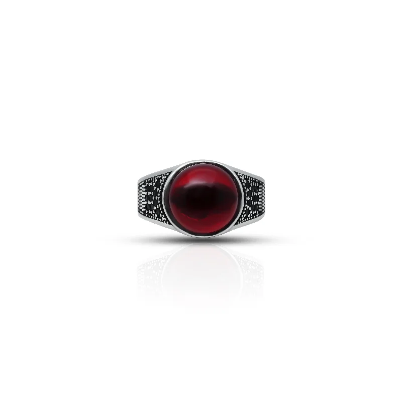 luxury diamond anniversary band Sterling Silver “The Blood Moon” Red Gemstone Ring for Boys