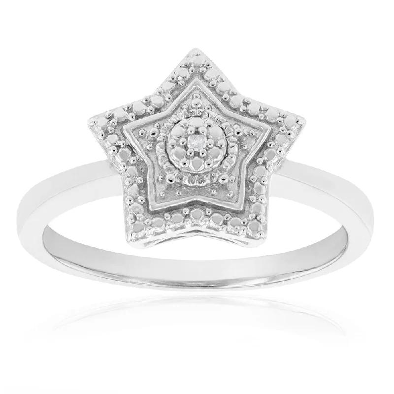 wedding anniversary diamond ring Sterling Silver With Diamond Star Shape Ring