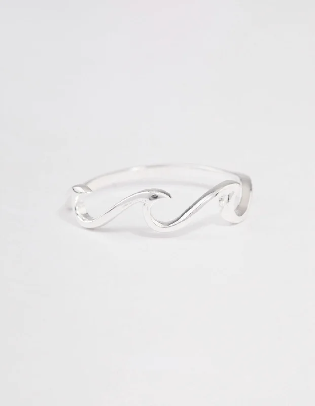 modern geometric earrings gold Sterling Silver Ocean Wave Ring