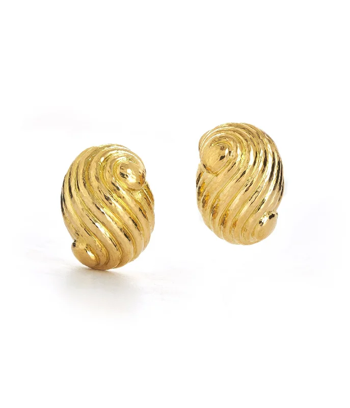 handcrafted beaded bracelet boho Large Swirl Earrings, Hammered 18K Gold