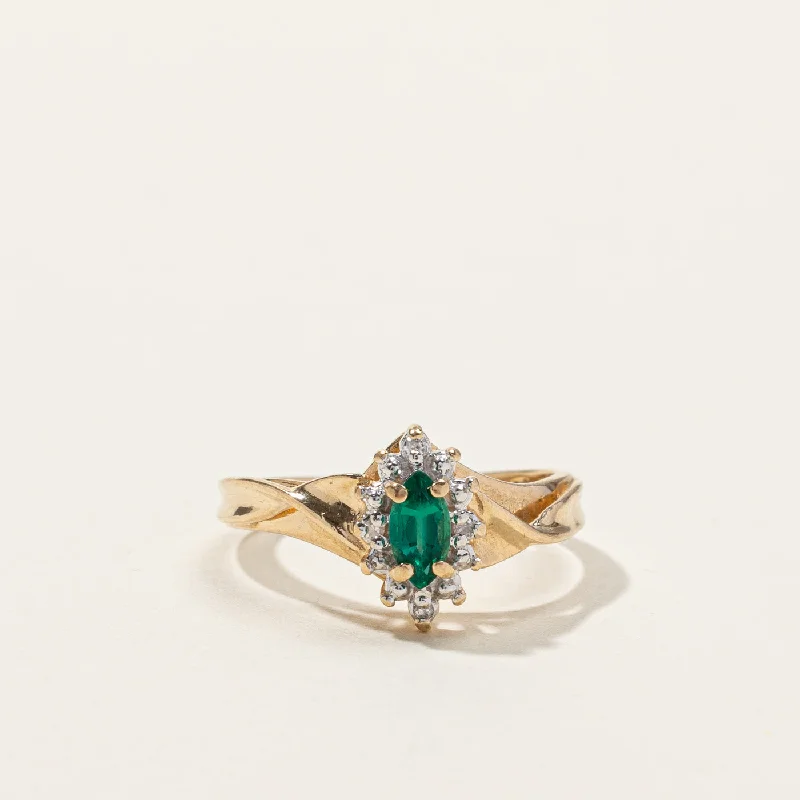 Synthetic Emerald & Diamond Cocktail Ring | 0.18ct | 0.02ctw | SZ 5.5 |