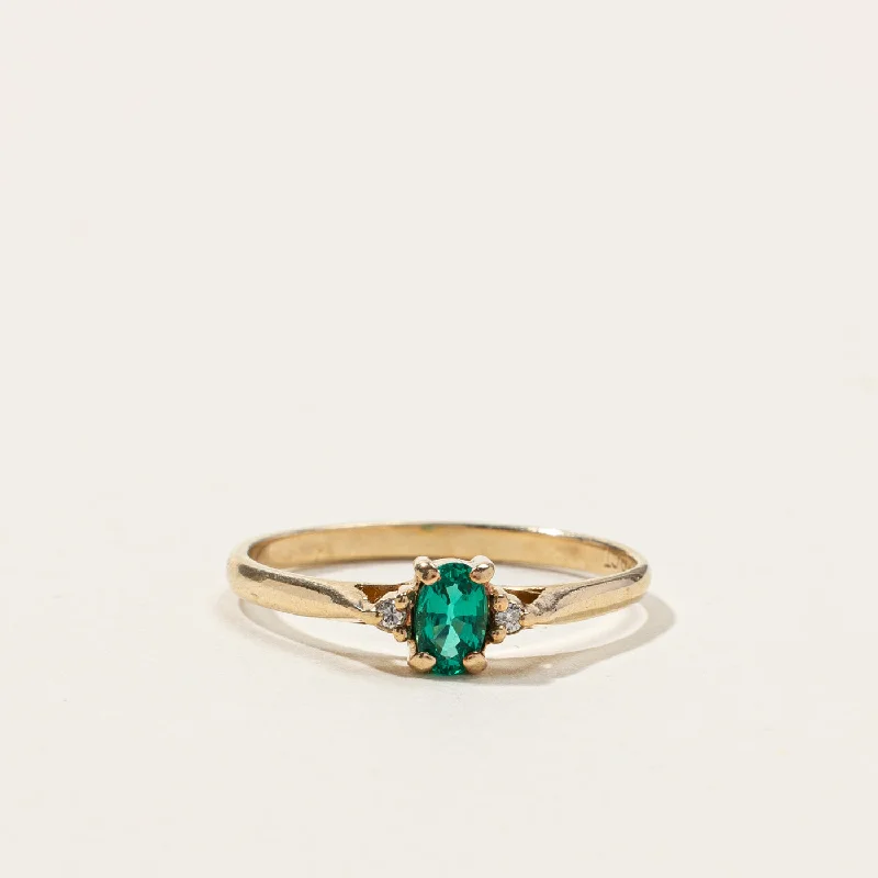 Synthetic Emerald & Diamond Ring | 0.18ct | 0.02ctw | SZ 6 |