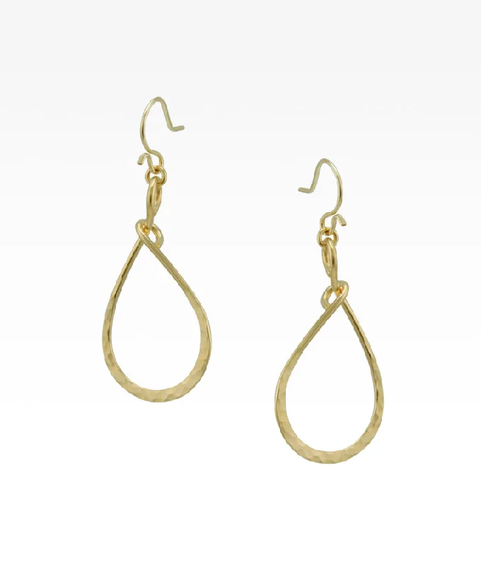 hammered gold signet ring Teardrop Loop Earrings - Gold