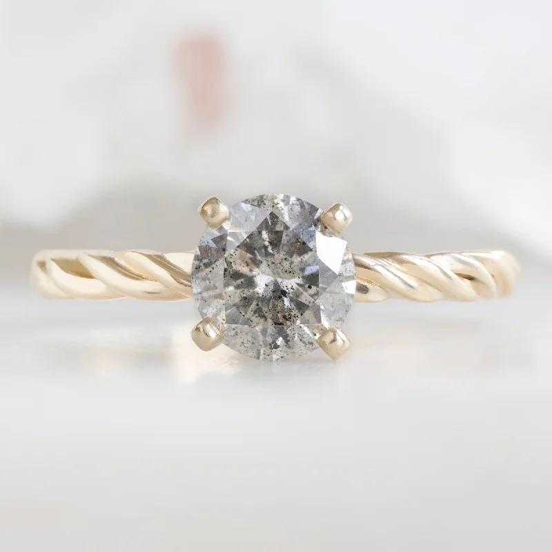 personalized coordinates ring custom The Braided Ring | 1.01ct Round Salt and Pepper Diamond in 14K Yellow Gold