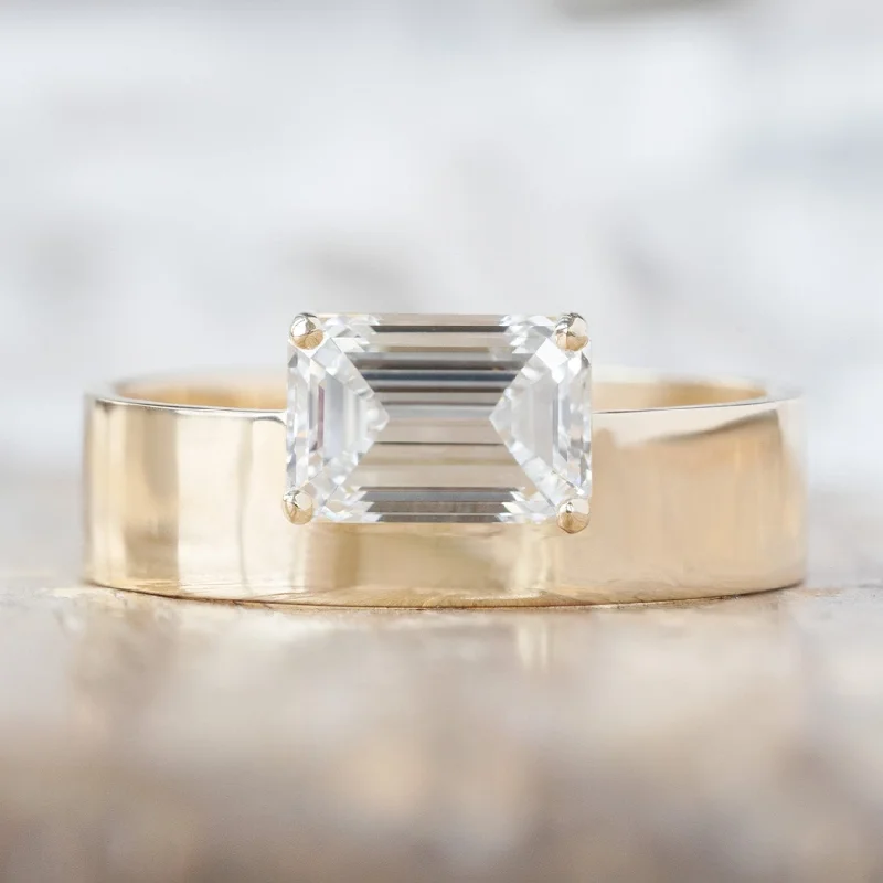 minimalist birthstone bangle The Cigar Band | 0.90ct Lab Grown Emerald White Diamond in 14K Yellow Gold