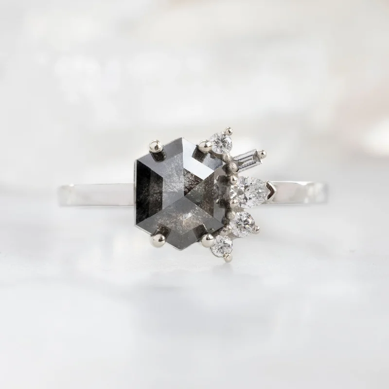 modern baguette diamond ring The Cluster Ring | 1.25ct Hexagon Black Diamond in 14K White Gold