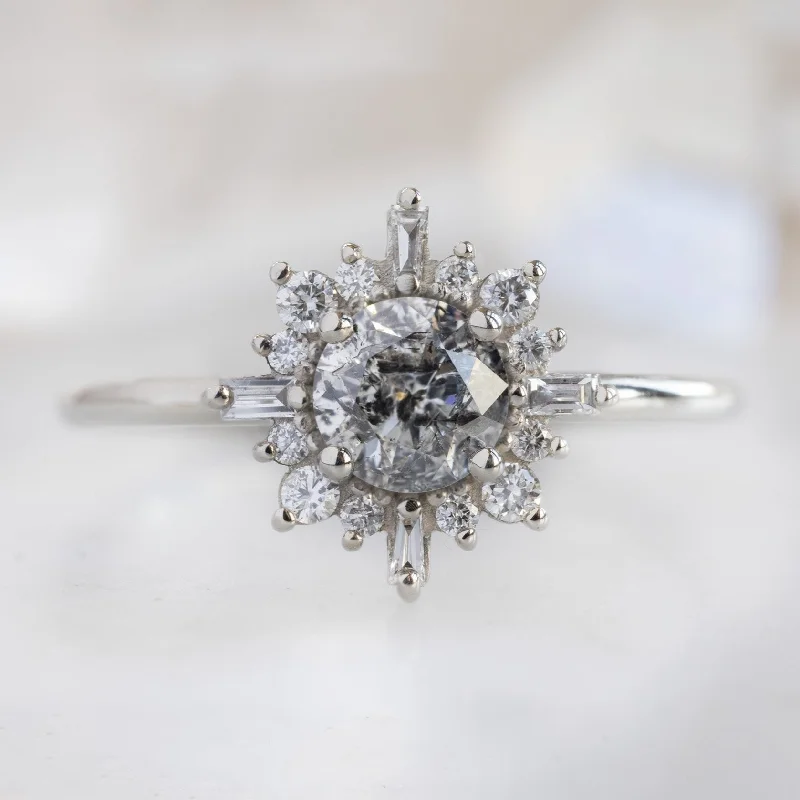 elegant marquise diamond ring The Compass Ring | 1.05ct Round Salt and Pepper Diamond in 14K White Gold