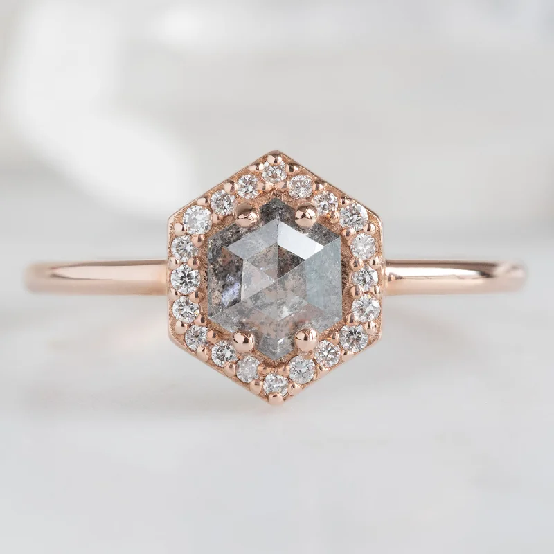 adjustable infinity charm bracelet The Dahlia Ring | 0.89ct Hexagon Salt and Pepper Diamond in 14K Rose Gold