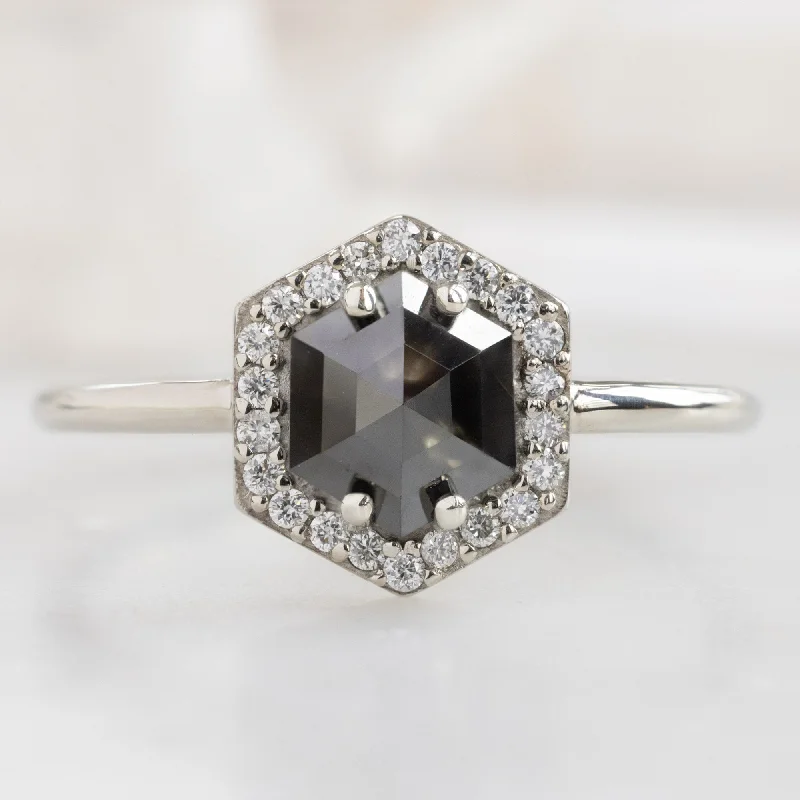 emerald-cut ruby eternity ring The Dahlia Ring | 1.38ct Hexagon Black Diamond in 14K White Gold