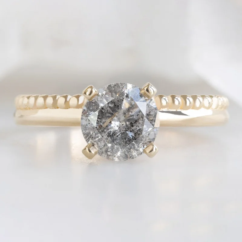 hammered gold stacking rings The Duo Beaded Ring | 1.13ct Round Salt and Pepper Diamond in 14K Yellow Gold