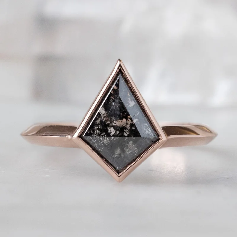 sterling silver angel wing pendant The Hazel Ring | 1.47ct Kite Black Diamond in 14K Rose Gold