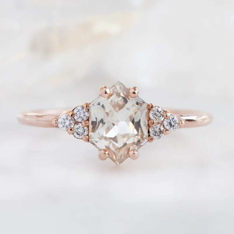 elegant aquamarine drop earrings The Ivy Ring | 1.10ct Hexagon Peach Sapphire in 14K Rose Gold